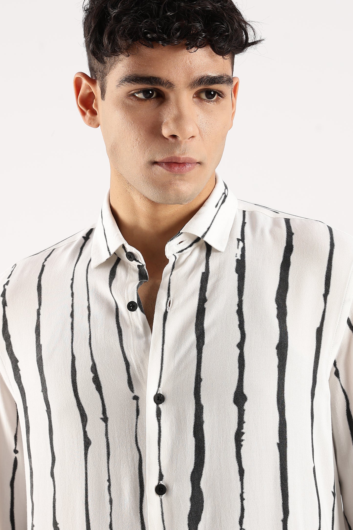 Viscose Slim Fit Striped Shirt White