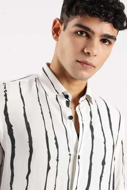 Viscose Slim Fit Striped Shirt White