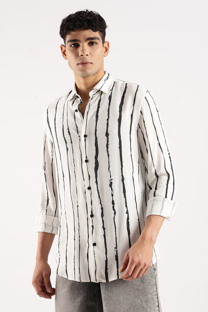 Viscose Slim Fit Striped Shirt White
