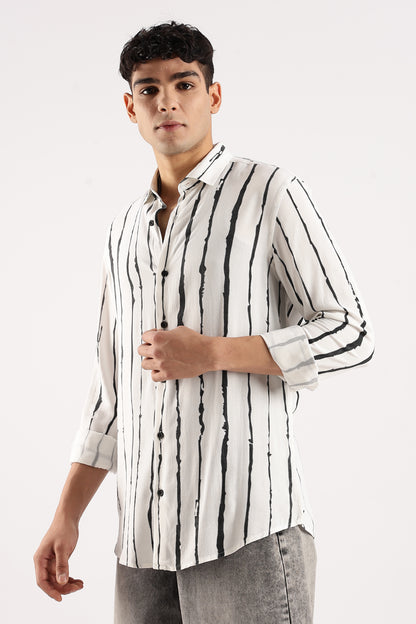 Viscose Slim Fit Striped Shirt White