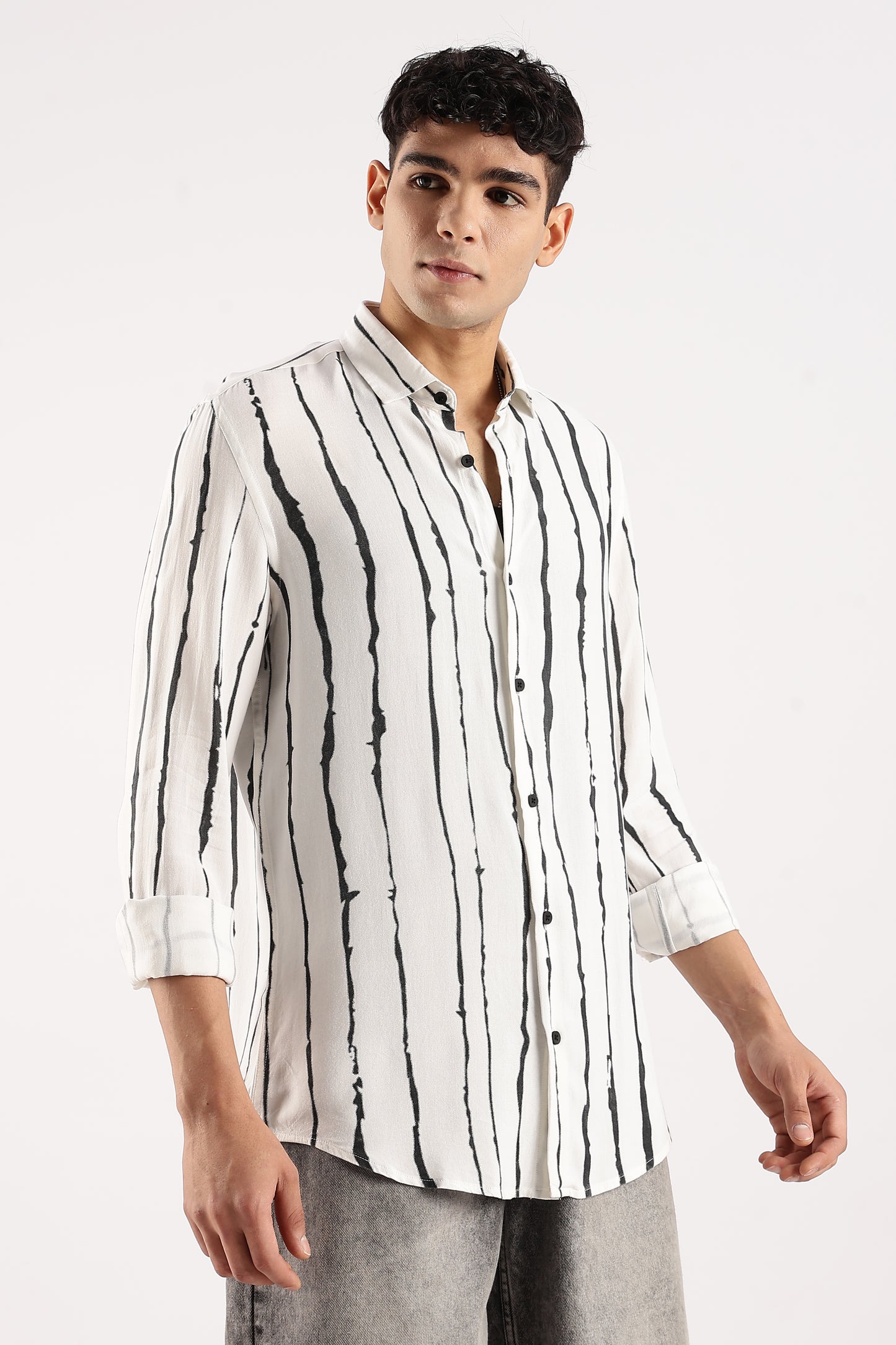 Viscose Slim Fit Striped Shirt White