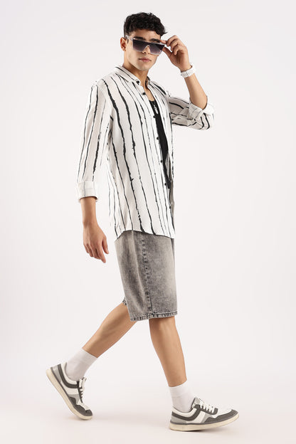 Viscose Slim Fit Striped Shirt White