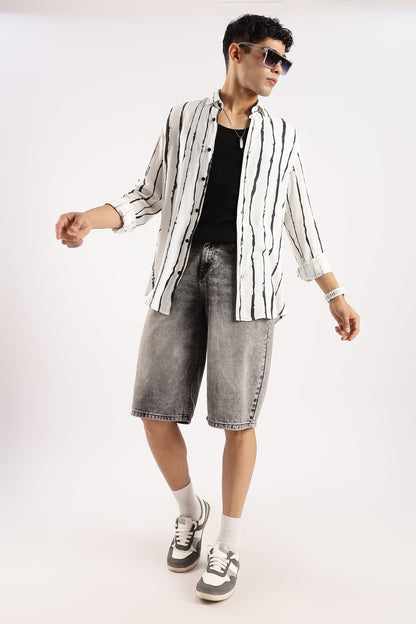 Viscose Slim Fit Striped Shirt White