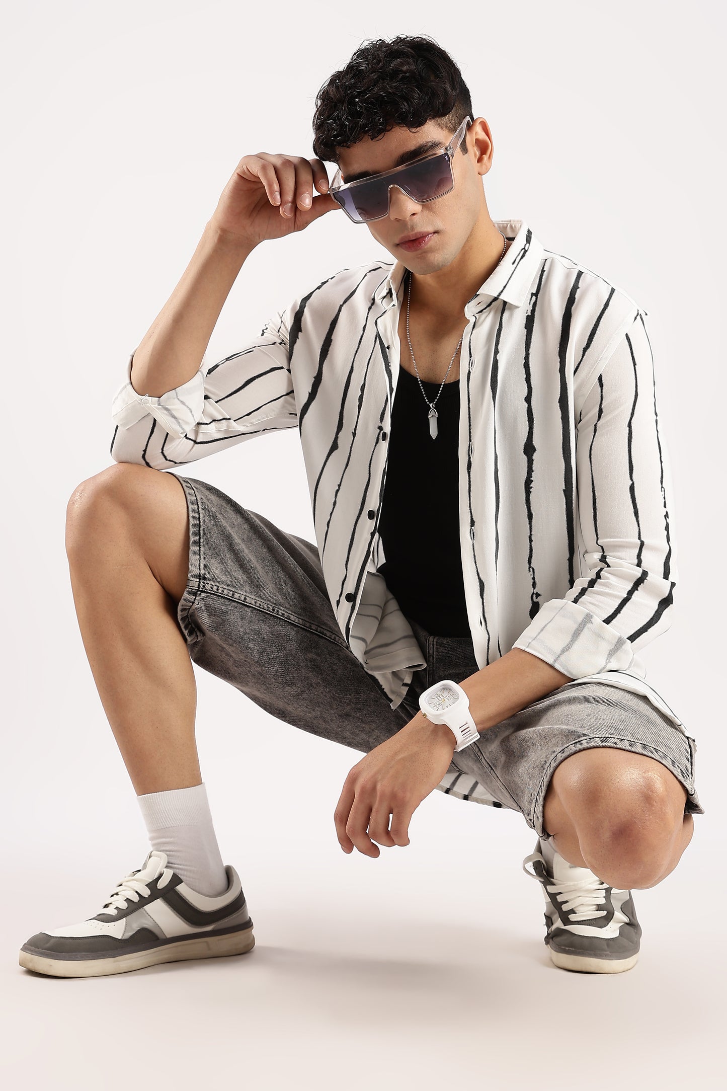 Viscose Slim Fit Striped Shirt White