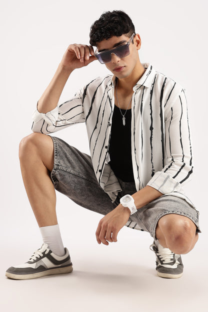Viscose Slim Fit Striped Shirt White