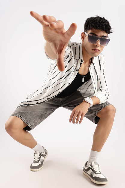 Viscose Slim Fit Striped Shirt White