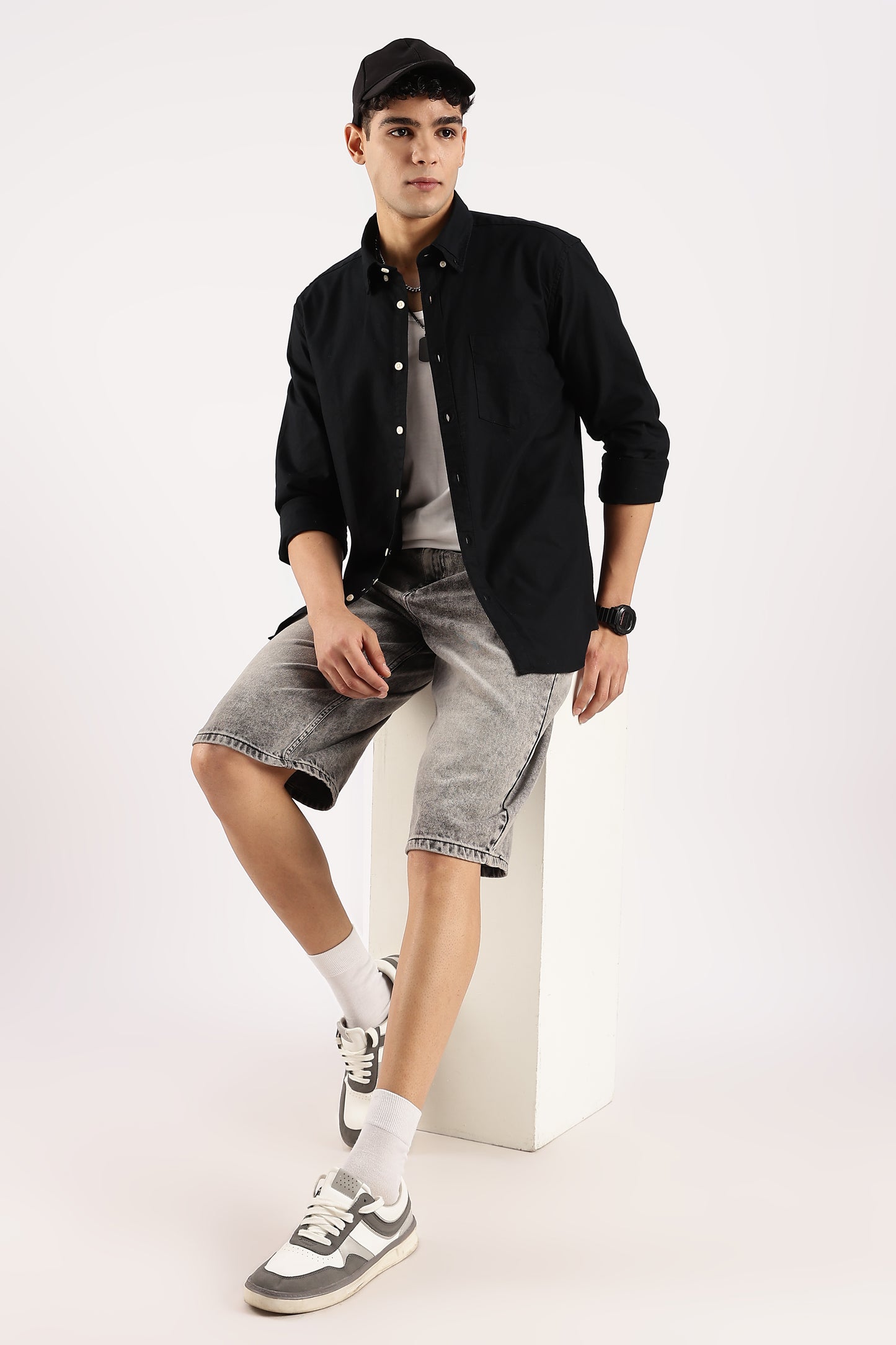 Cotton Oxford Slim Fit Shirt Black