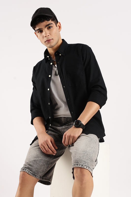 Cotton Oxford Slim Fit Shirt Black