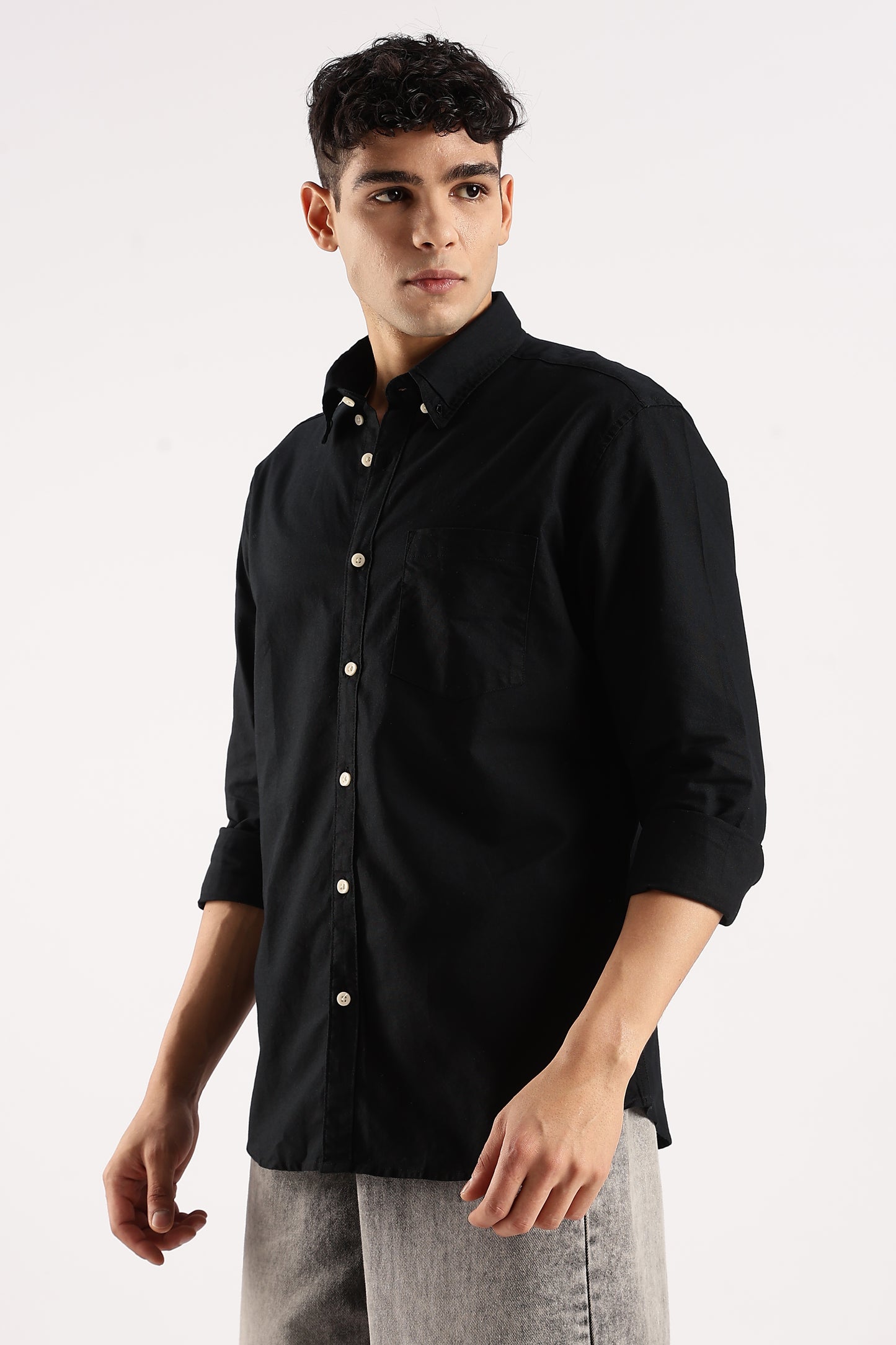Cotton Oxford Slim Fit Shirt Black