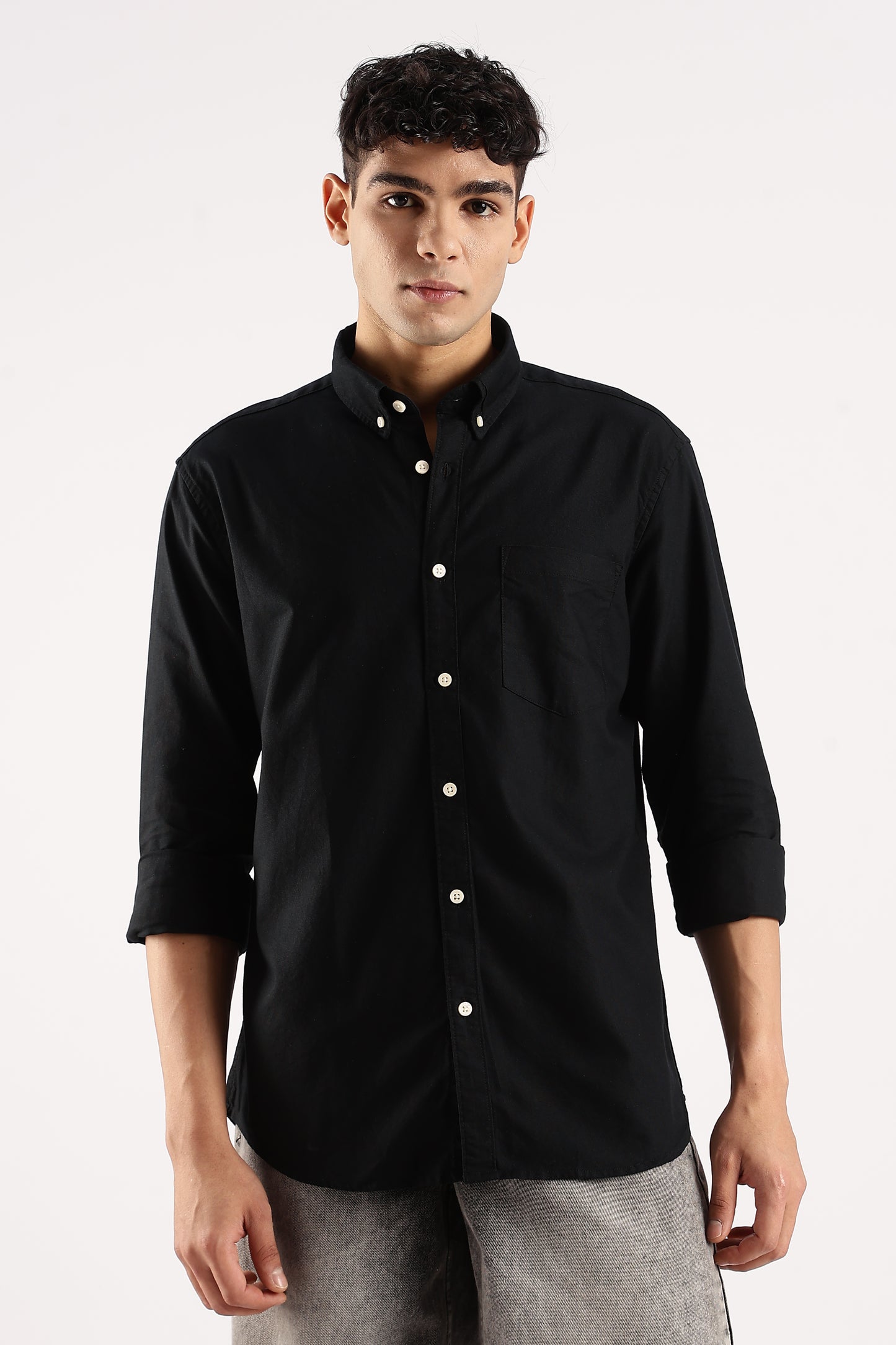 Cotton Oxford Slim Fit Shirt Black