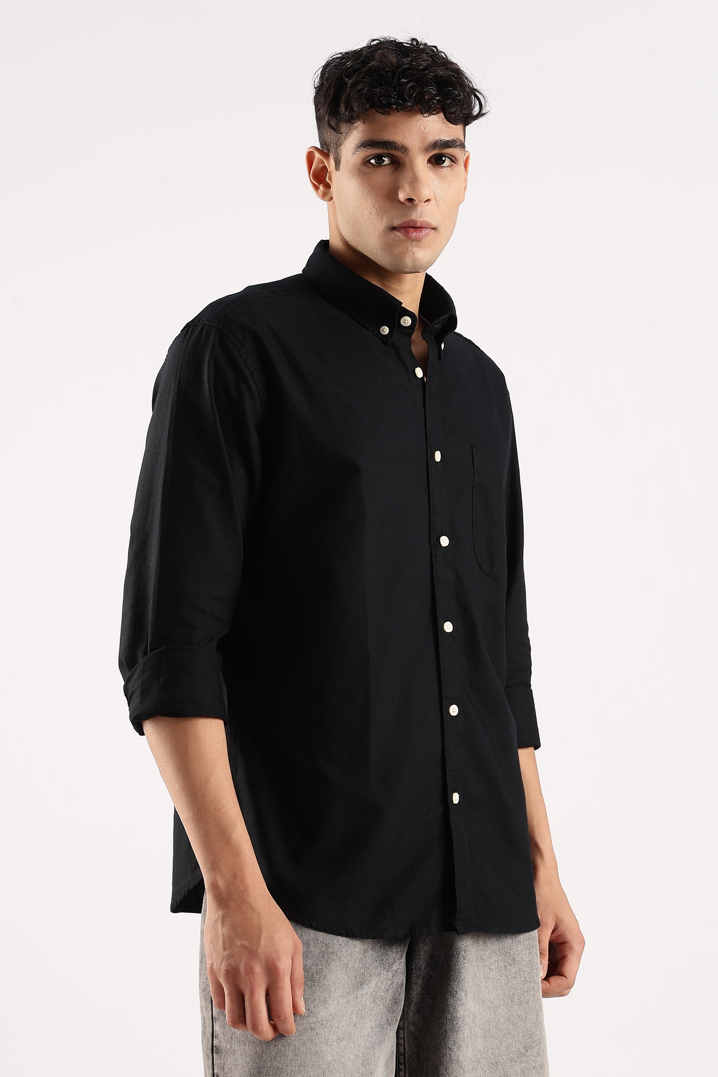 Cotton Oxford Slim Fit Shirt Black
