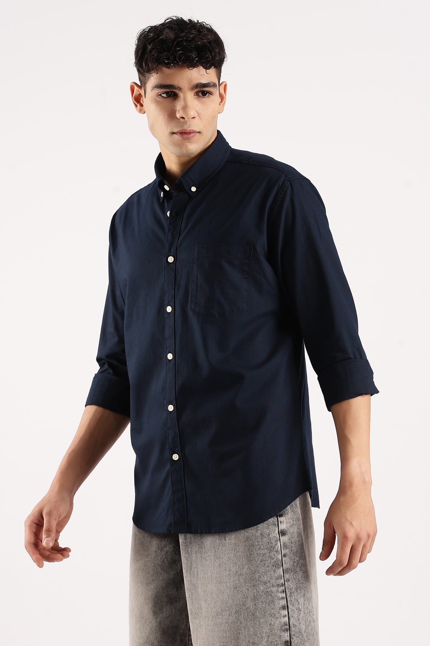 Cotton Oxford Slim Fit Shirt Dk Navy