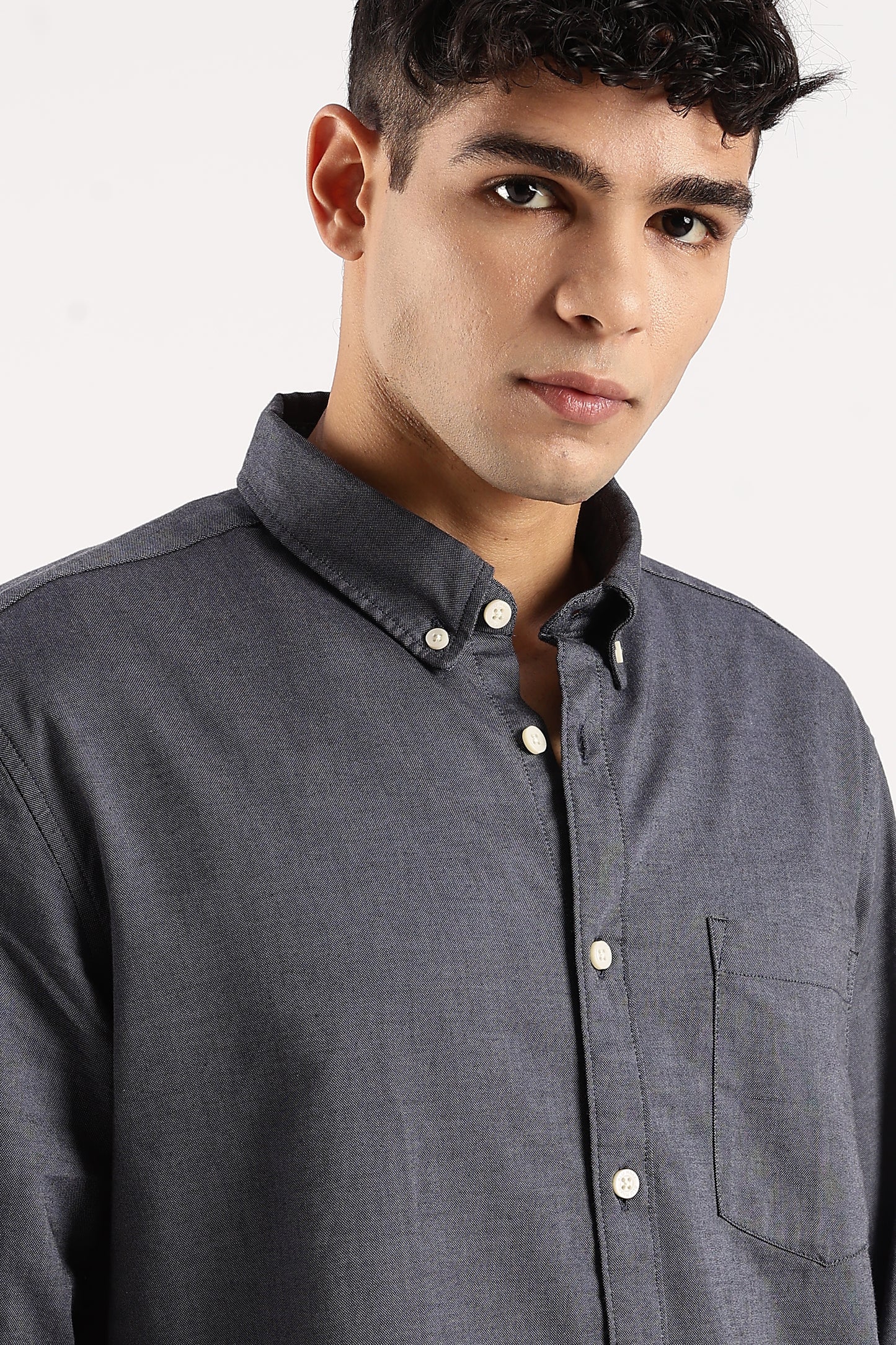 Cotton Oxford Slim Fit Shirt Navy