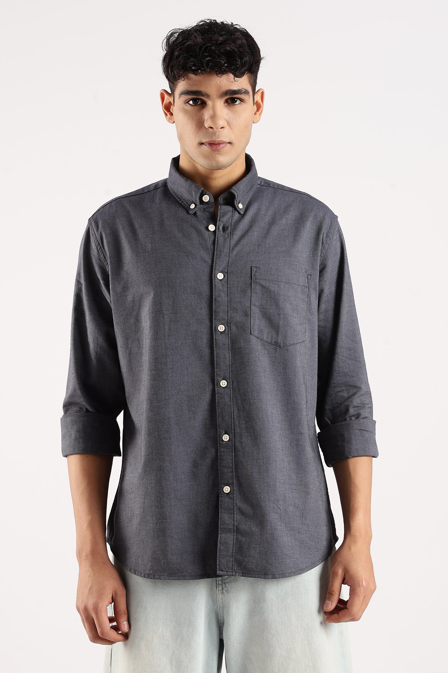Cotton Oxford Slim Fit Shirt Navy