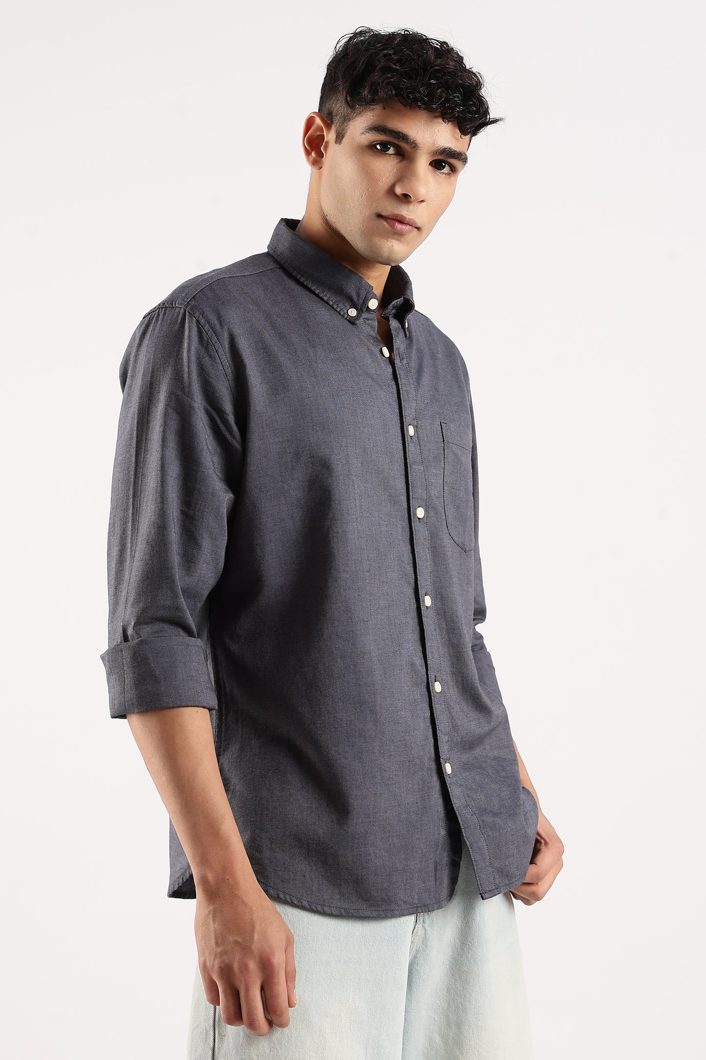 Cotton Oxford Slim Fit Shirt Navy