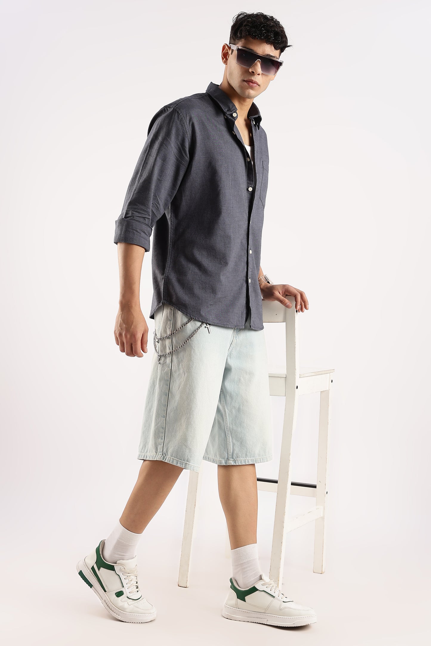 Cotton Oxford Slim Fit Shirt Navy