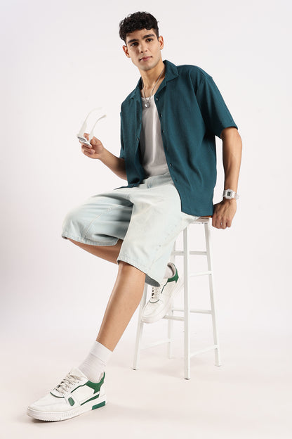 Textured Oversized Shirt Dk Green