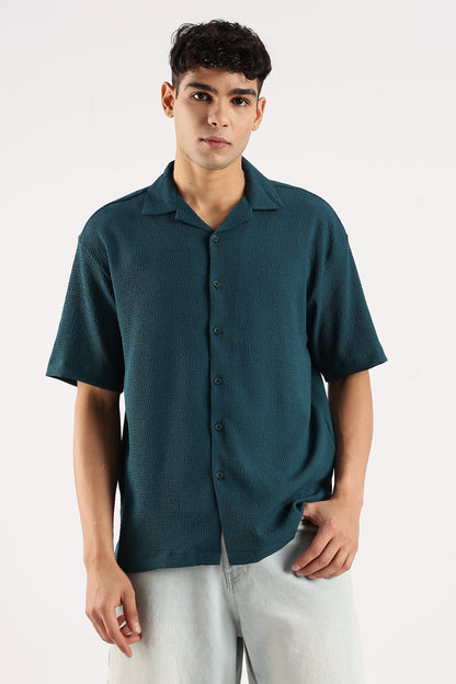 Textured Oversized Shirt Dk Green