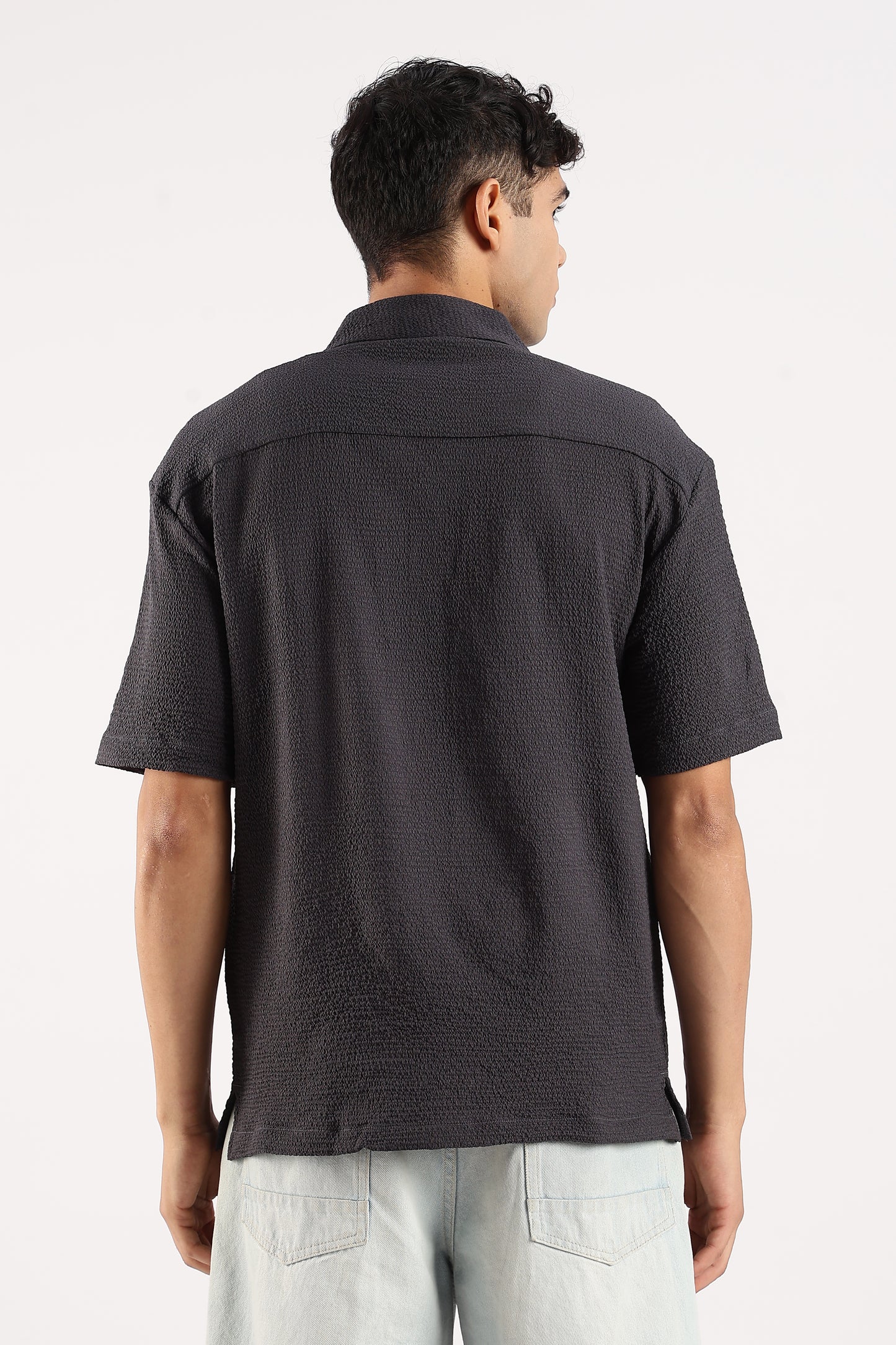 Textured Oversized Shirt Dk Grey