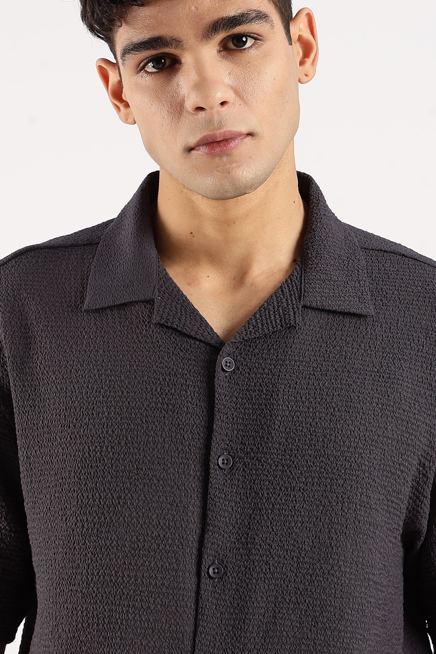 Textured Oversized Shirt Dk Grey