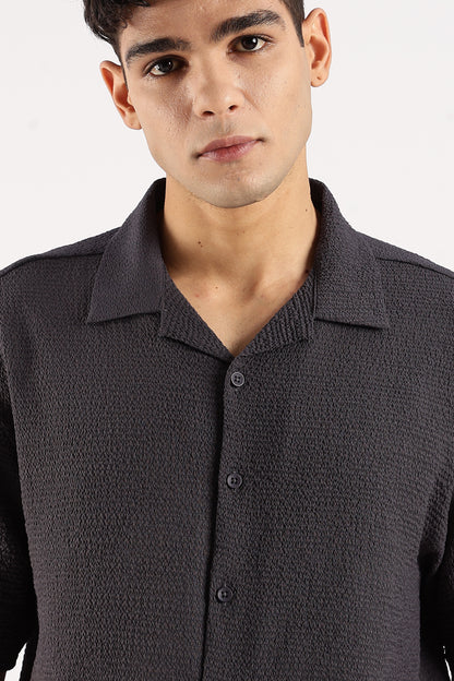 Textured Oversized Shirt Dk Grey