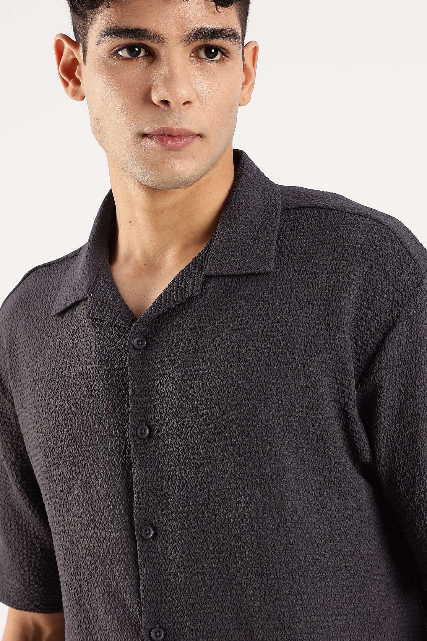 Textured Oversized Shirt Dk Grey