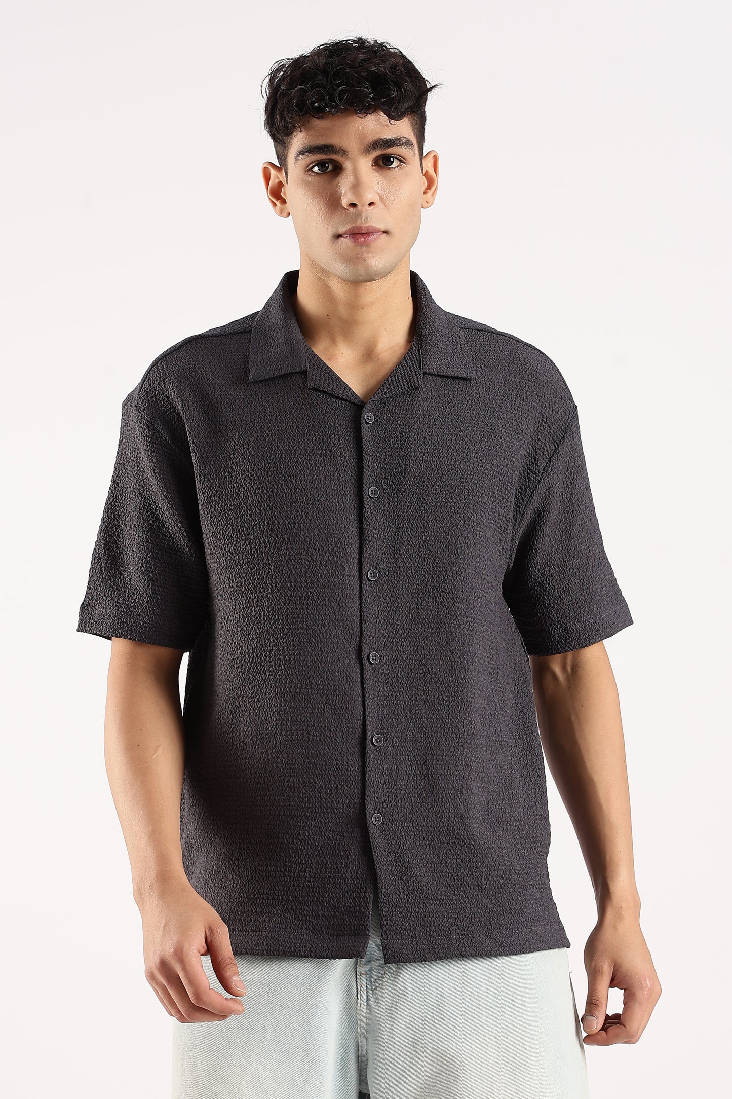 Textured Oversized Shirt Dk Grey