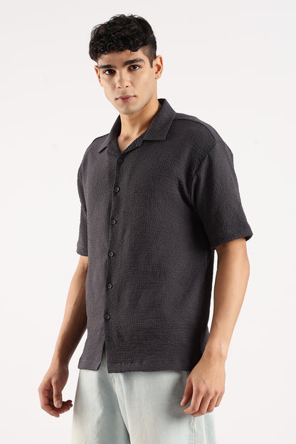 Textured Oversized Shirt Dk Grey