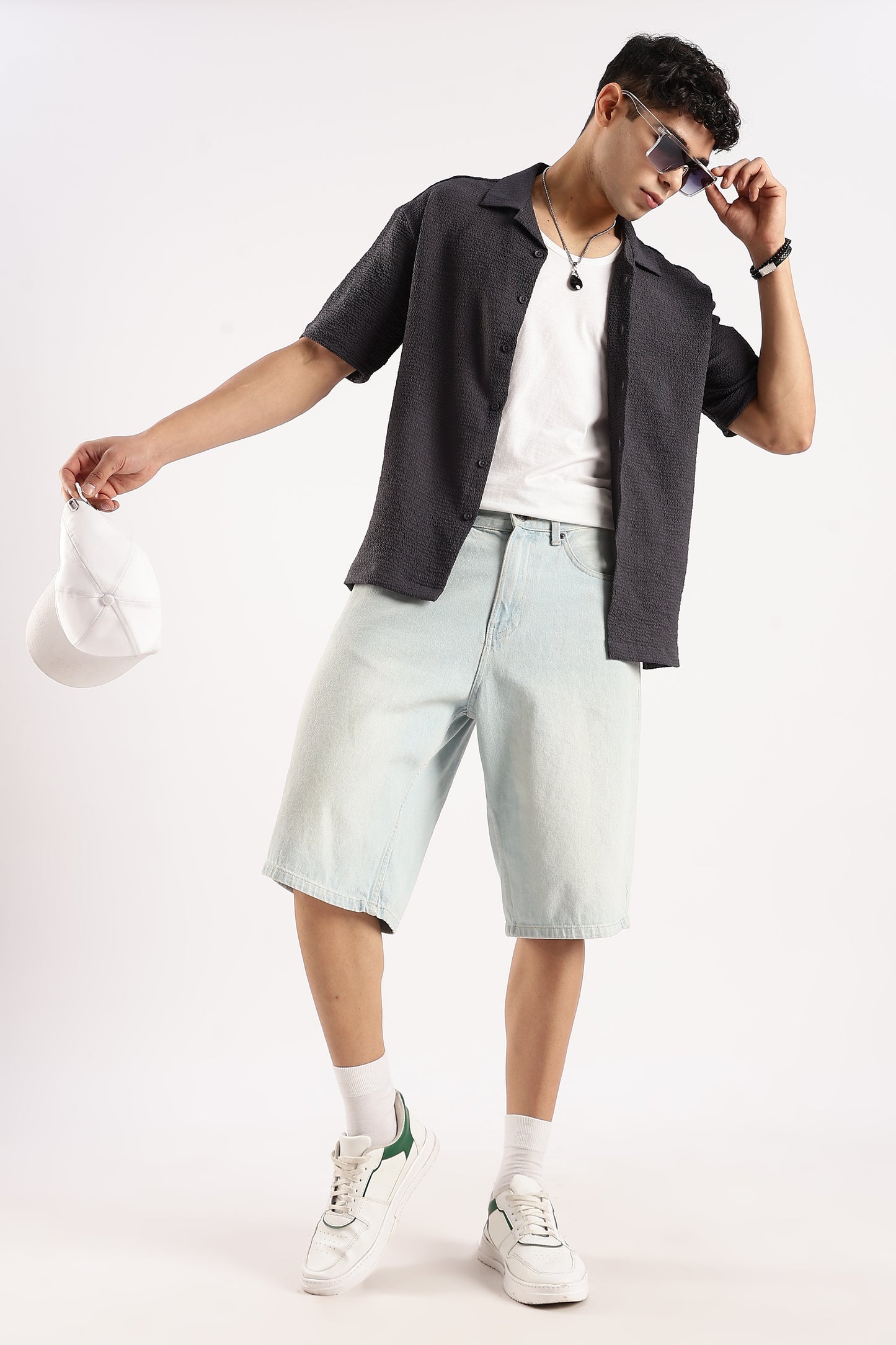 Textured Oversized Shirt Dk Grey