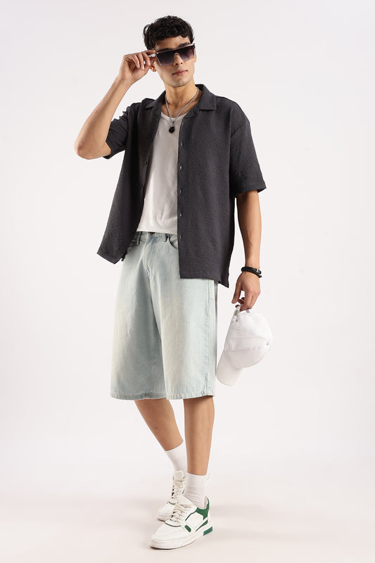 Textured Oversized Shirt Dk Grey
