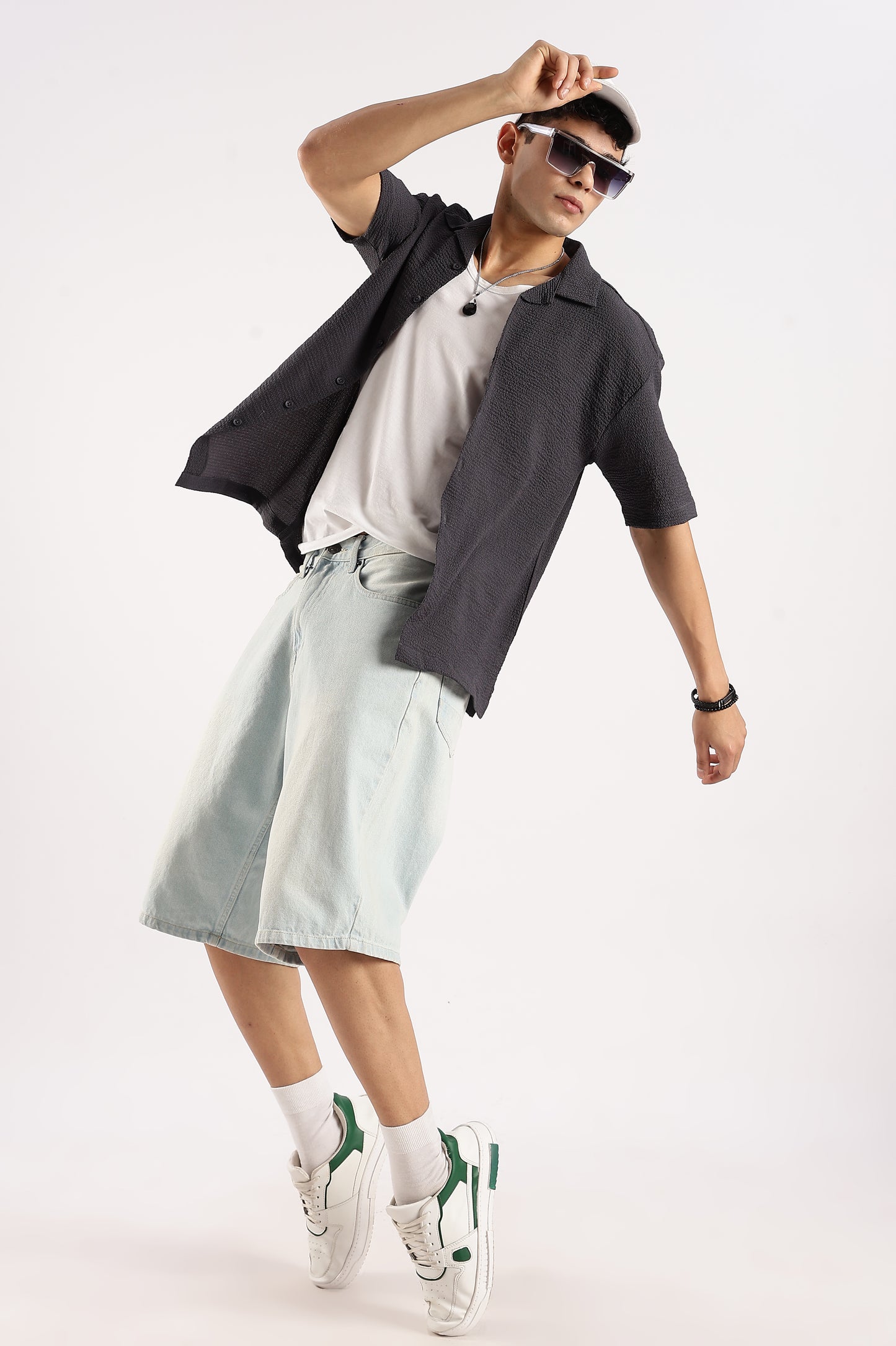 Textured Oversized Shirt Dk Grey