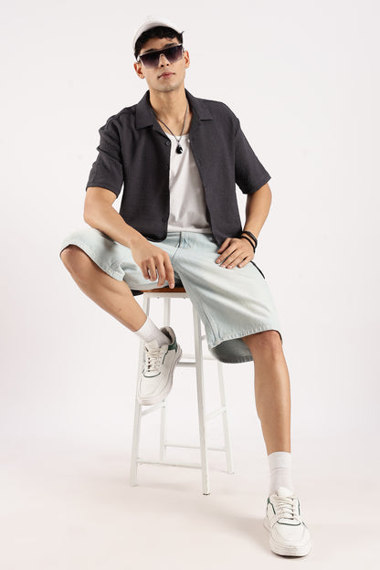 Textured Oversized Shirt Dk Grey