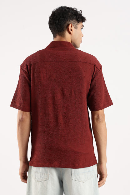 Textured Oversized Shirt Maroon