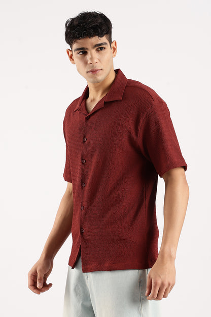 Textured Oversized Shirt Maroon