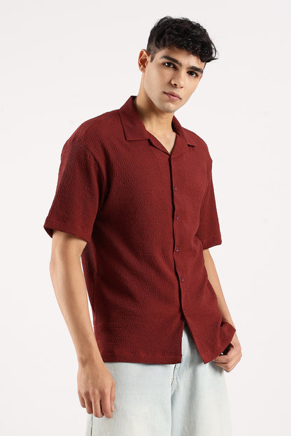 Textured Oversized Shirt Maroon