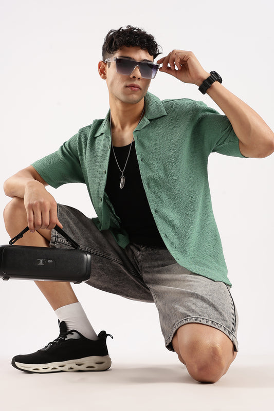 Textured Oversized Shirt Lt Green