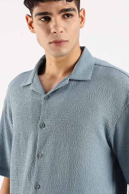 Textured Oversized Shirt Lt Blue