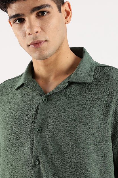 Textured Oversized Shirt Green