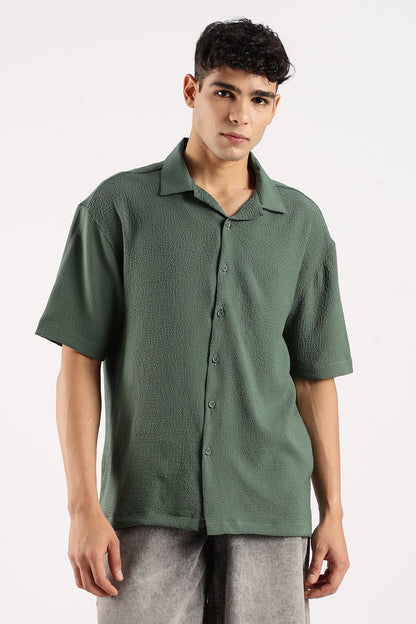 Textured Oversized Shirt Green