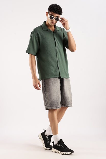 Textured Oversized Shirt Green