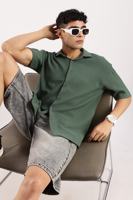 Textured Oversized Shirt Green