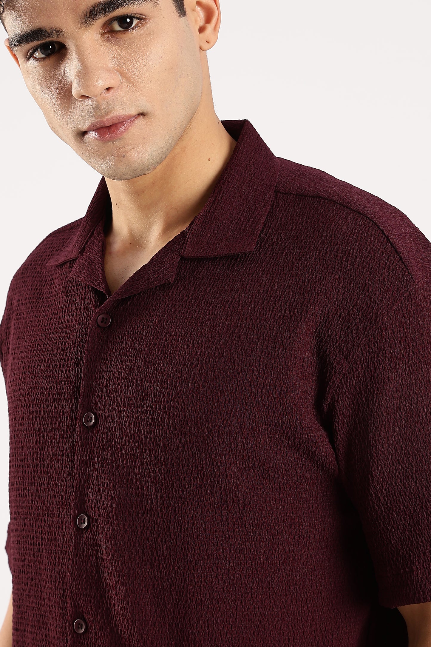 Poly Textured Oversized Shirt Burgundy