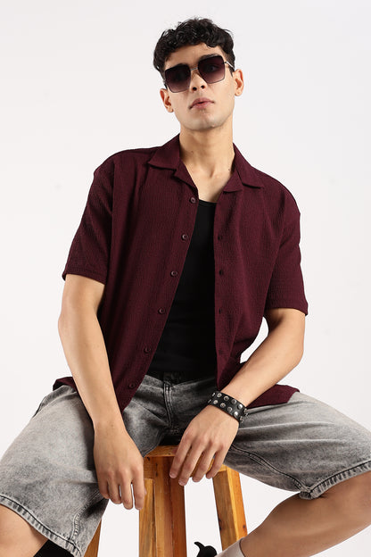 Textured Oversized Shirt Burgundy