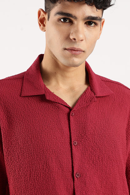 Textured Oversized Shirt Red
