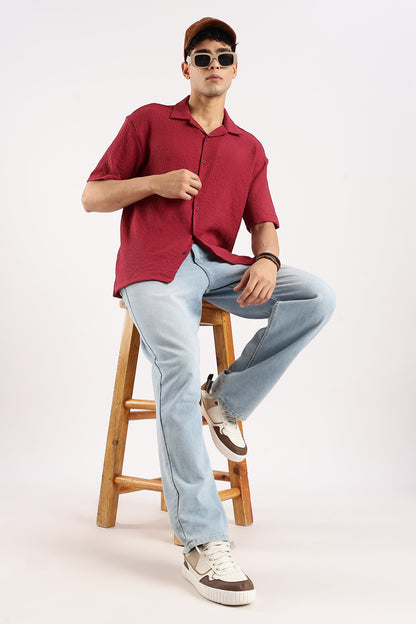 Textured Oversized Shirt Red