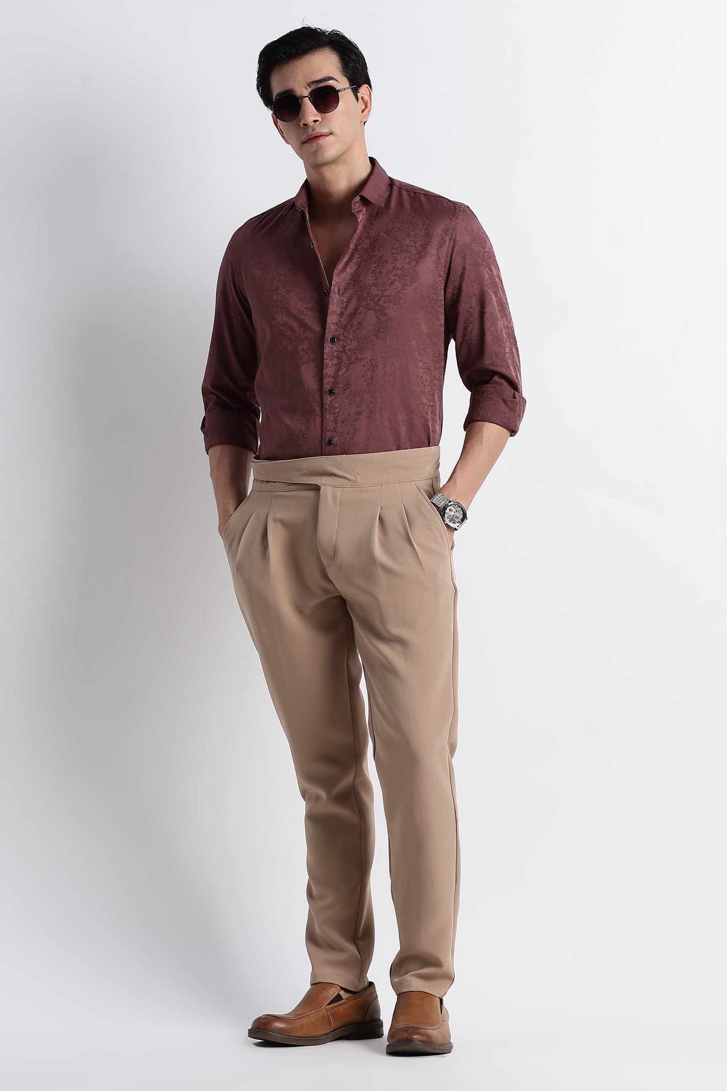 Textured Jacquard Shirt Lt Brown