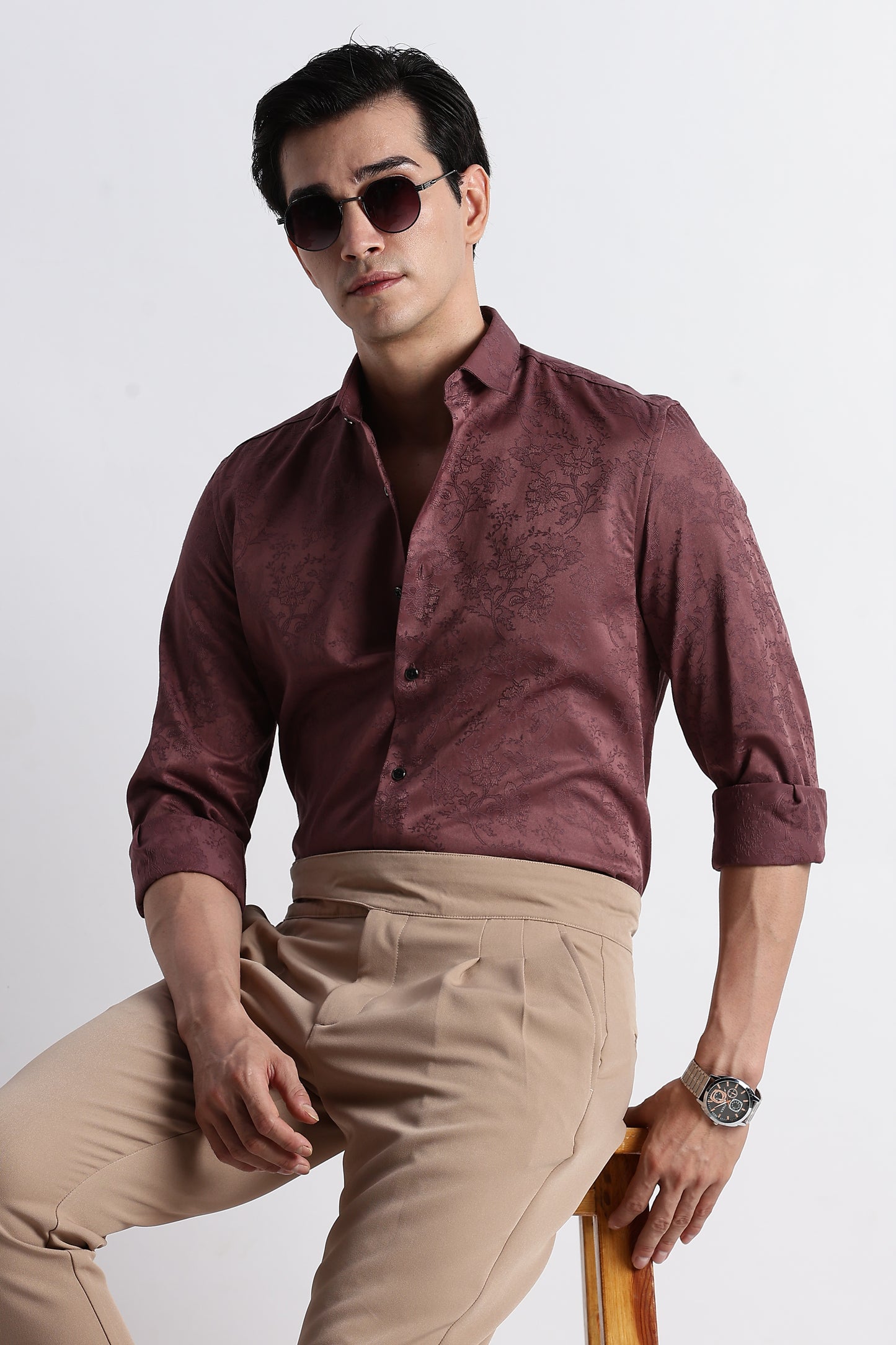 Textured Jacquard Shirt Lt Brown
