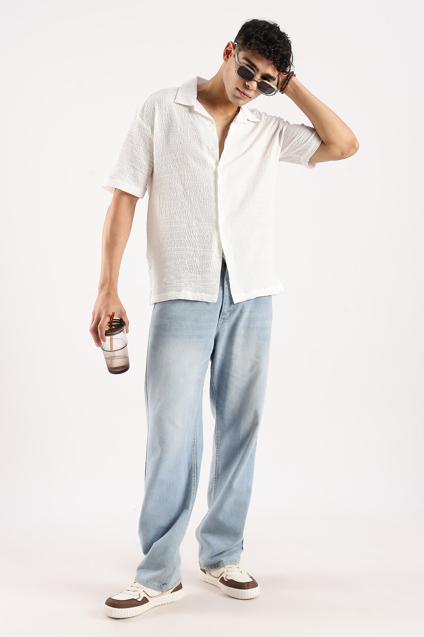 Textured Oversized Shirt White