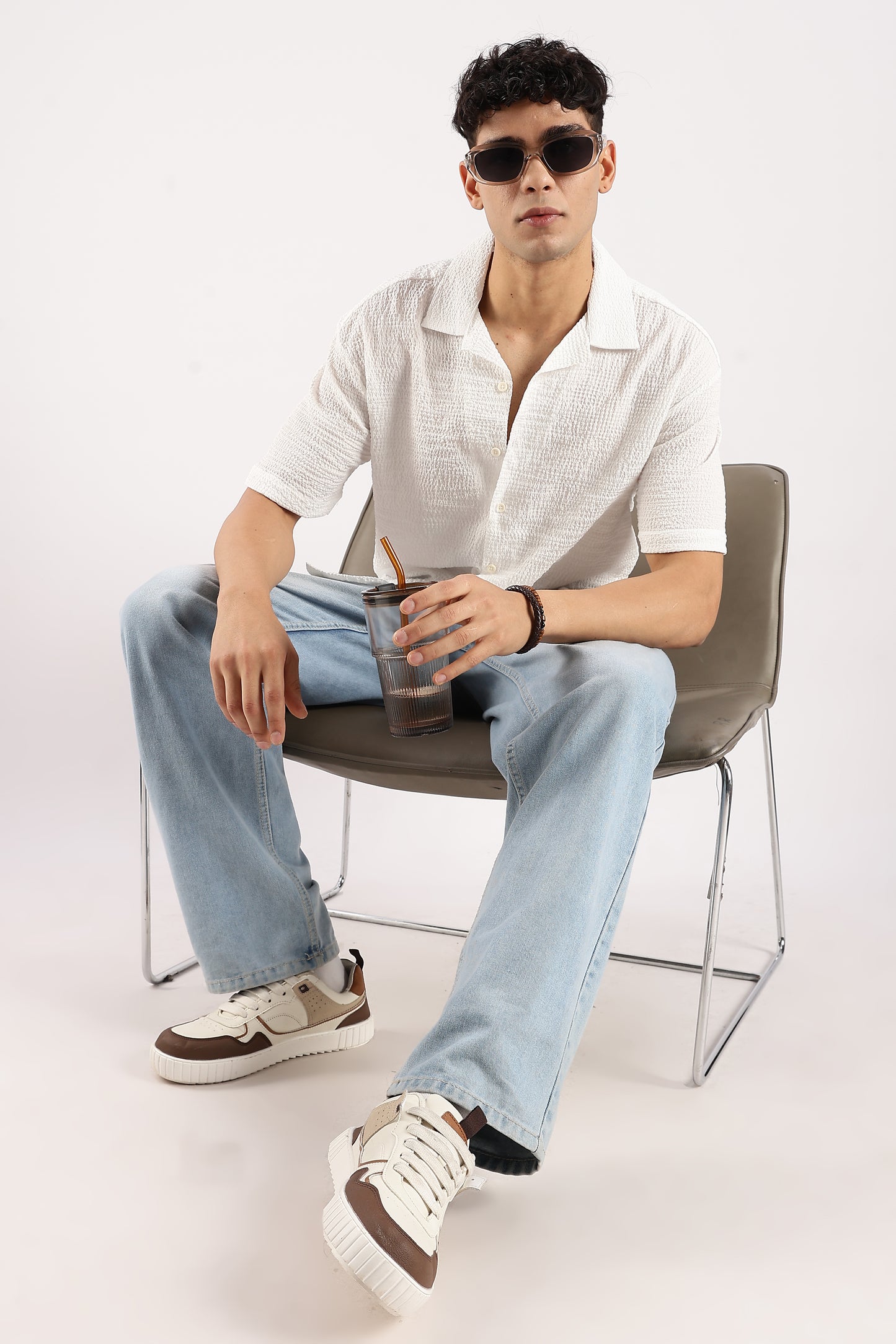 Textured Oversized Shirt White