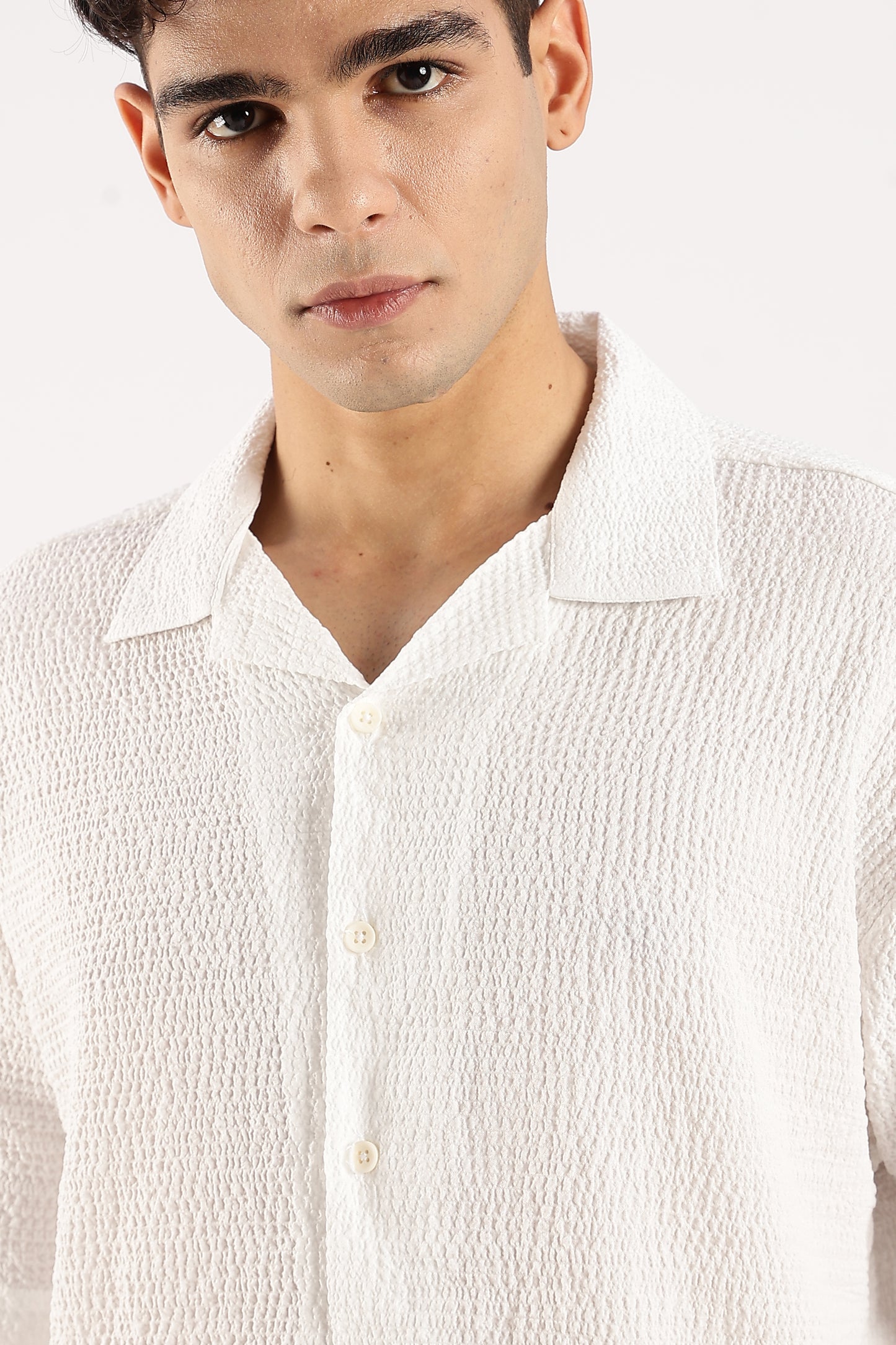 Textured Oversized Shirt White